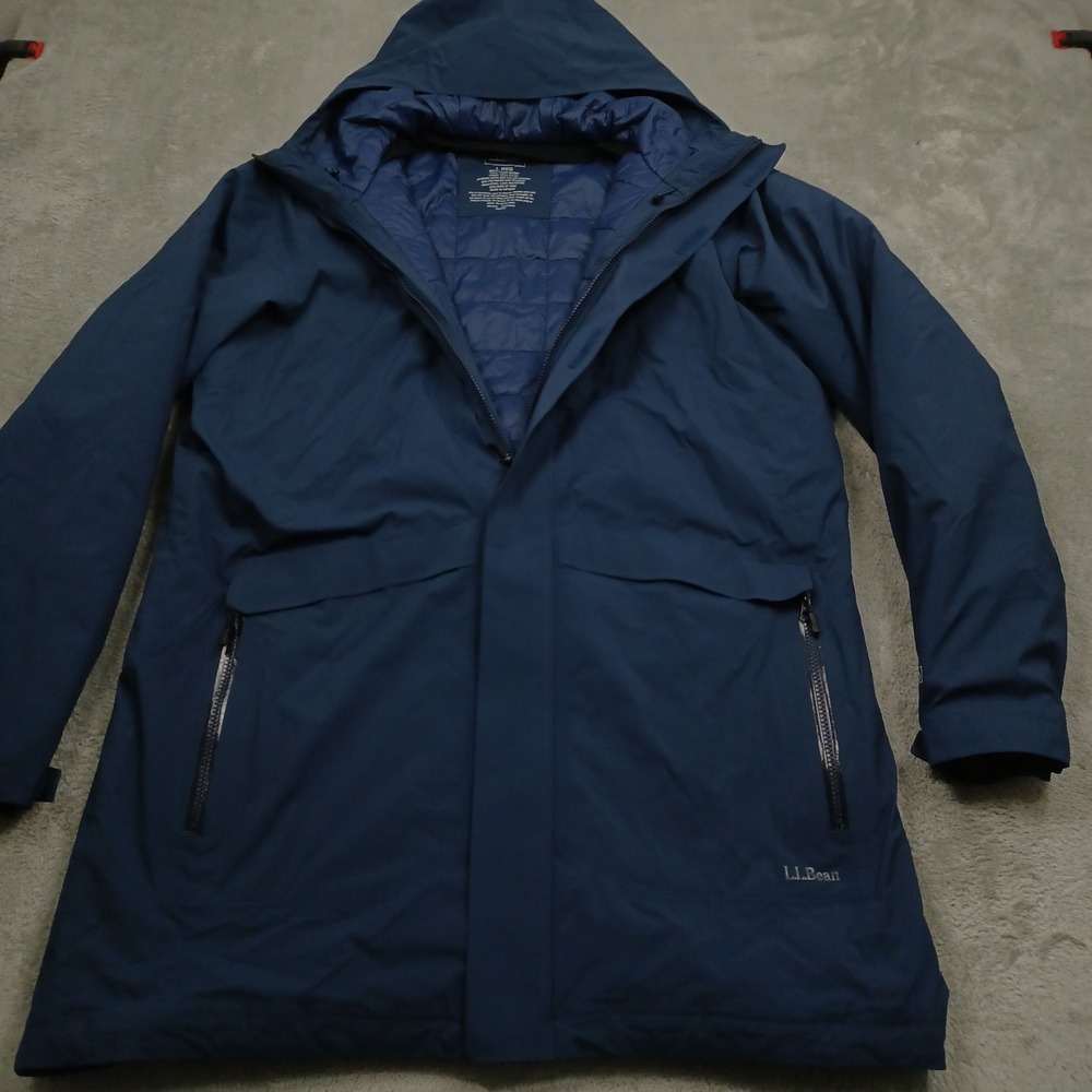 LL Bean Jacket Mens Large Blue Hooded Primaloft Packaway Waterproof Outdoor